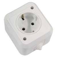 Розетка Makel одноместная с заземлением брызгозащищенная белая  в сборе (18308)