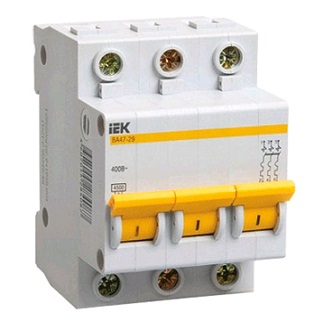Выключатель IEK трехполюсный автоматический 25А С ВА47-29 4,5кА (MVA20-3-025-C)